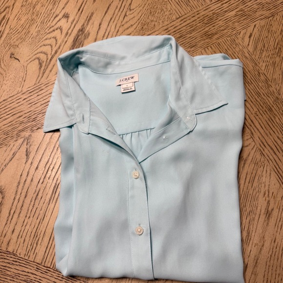 J. Crew Women's Size Large Light Blue Long Sleeve Button Down Shirt Blouse Sheer - Picture 2 of 10